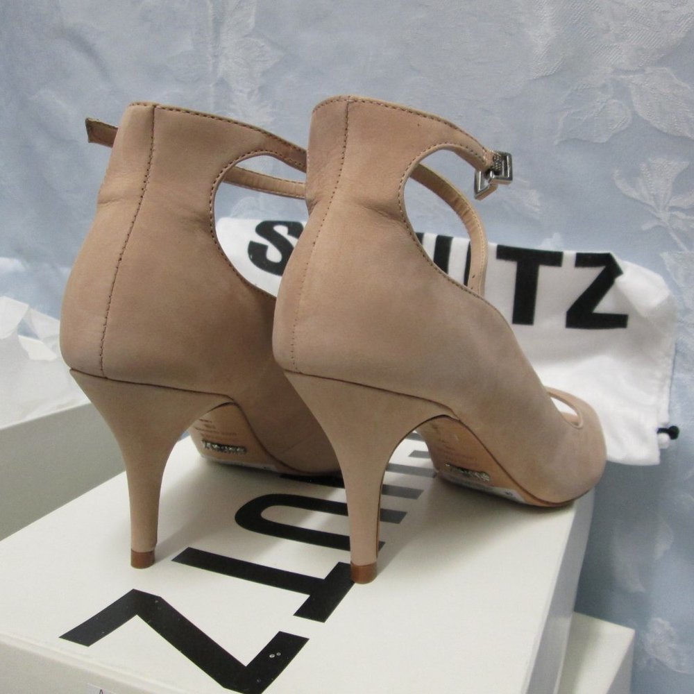 SCHUTZ Nude Peep-Toe Ankle-Strap Heels - Picture 2 of 4